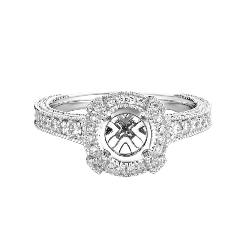 14k White Gold Fancy Halo Natural Diamond  Engagement Ring MZ7473