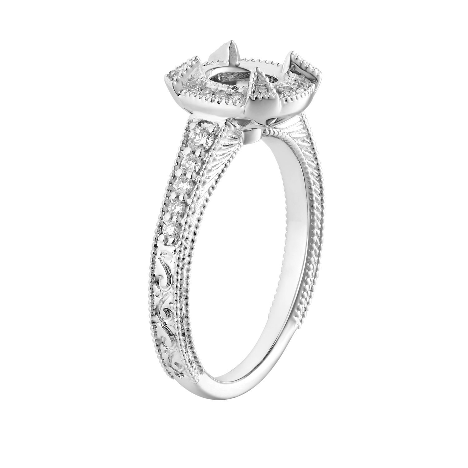14k White Gold Fancy Halo Natural Diamond  Engagement Ring MZ7473