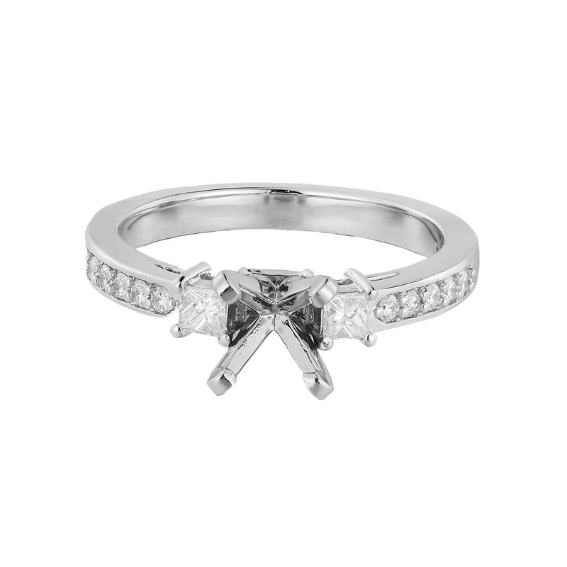 14K White Gold Three Stone Princess Round Natural Diamond  Engagement Ring MZ5615 Natural Diamond