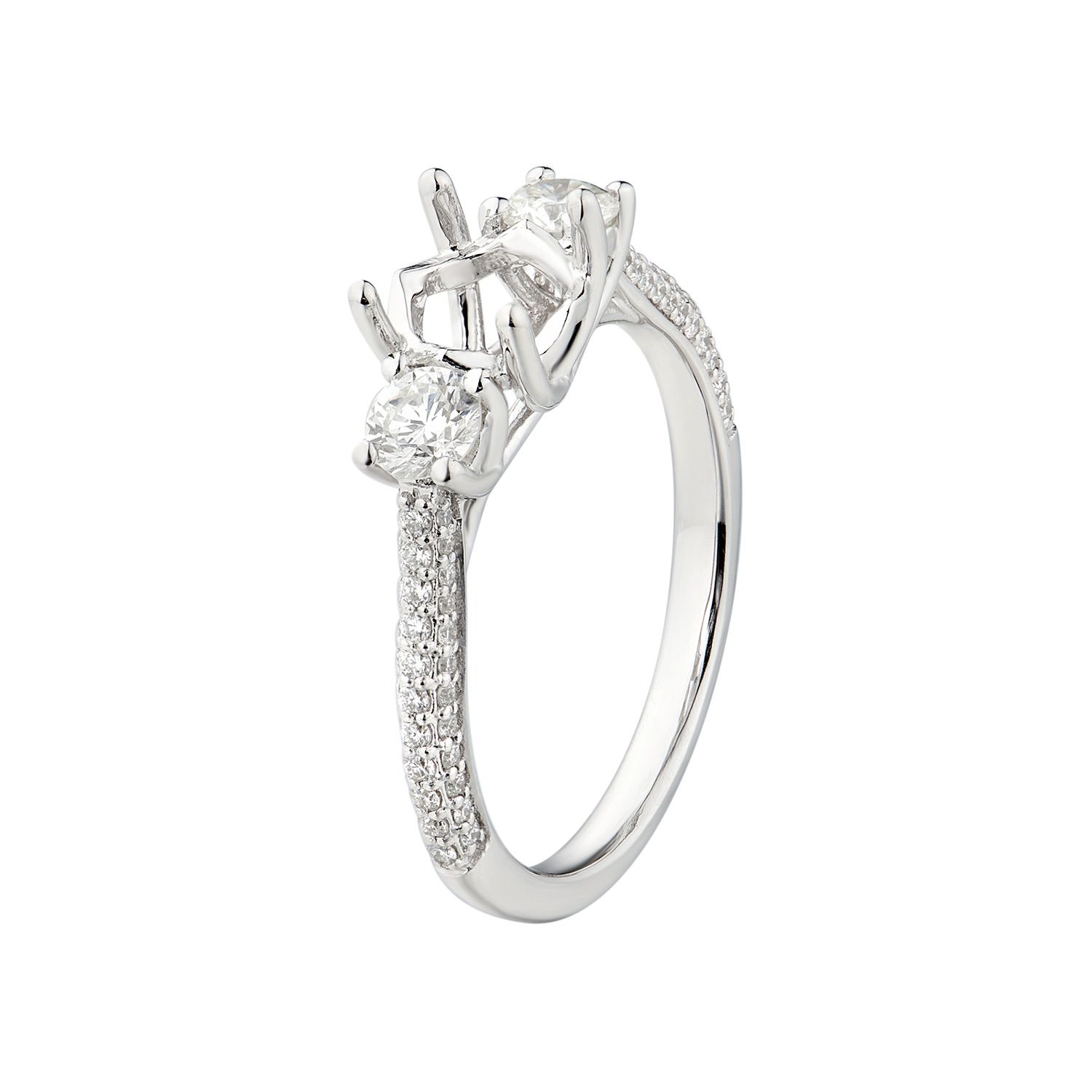 14K White Gold Three Stone Natural Diamond  Engagement Ring  MZ1911