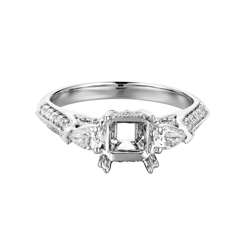 14K White Gold Three Stone Engagement Ring MZ5862 Natural Diamond
