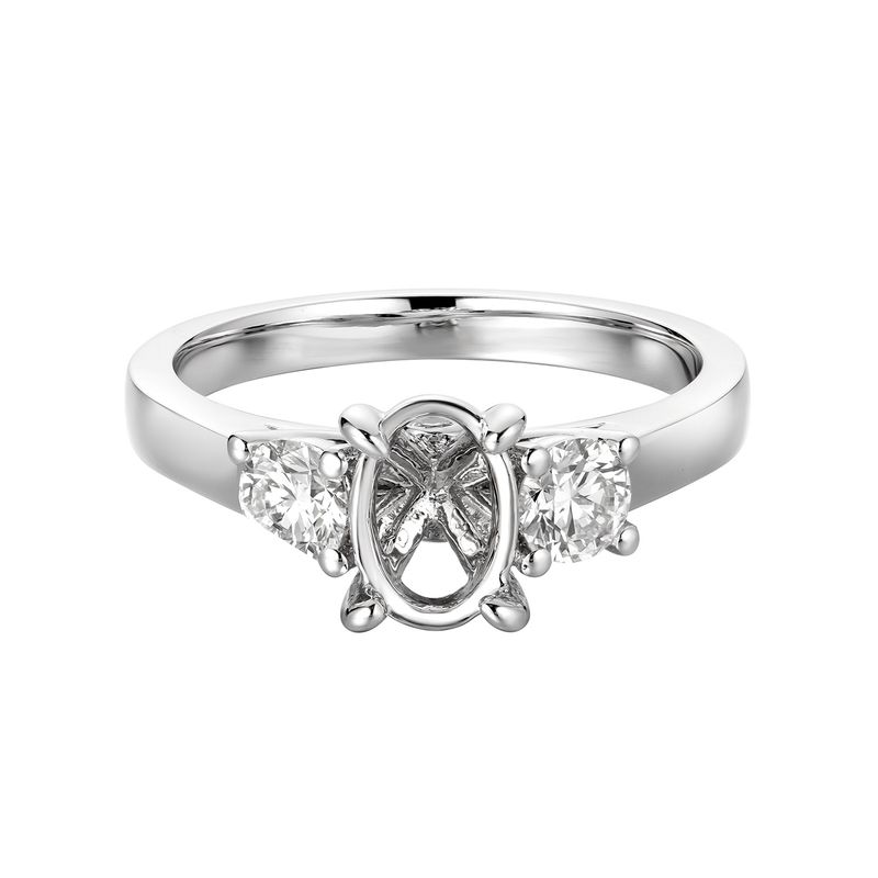 14K White Gold Three Stone Engagement Ring MZ6823 Natural Diamond
