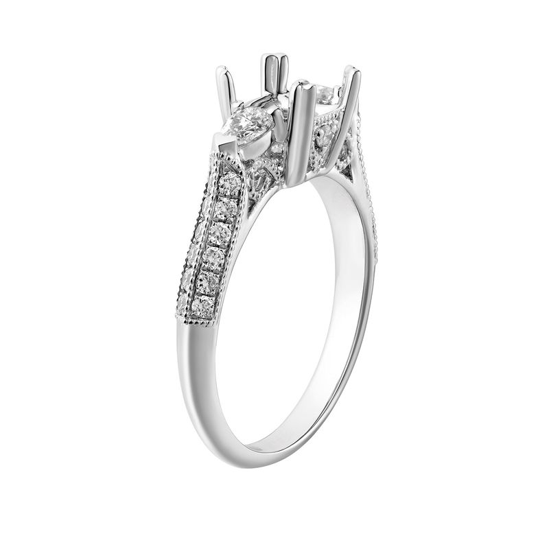 14K White Gold Three Stone Engagement Ring MZ5862 Natural Diamond
