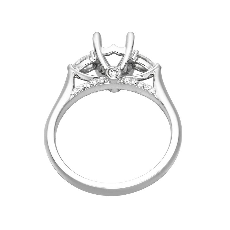 14K White Gold Cushion Center Three Stone Engagement Ring MZ6351 Natural Diamond