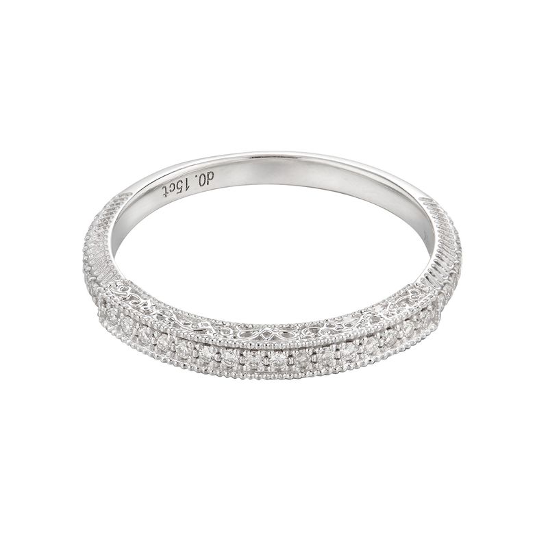 14K White Gold Vintage Natural Diamond Wedding Band MZ1639