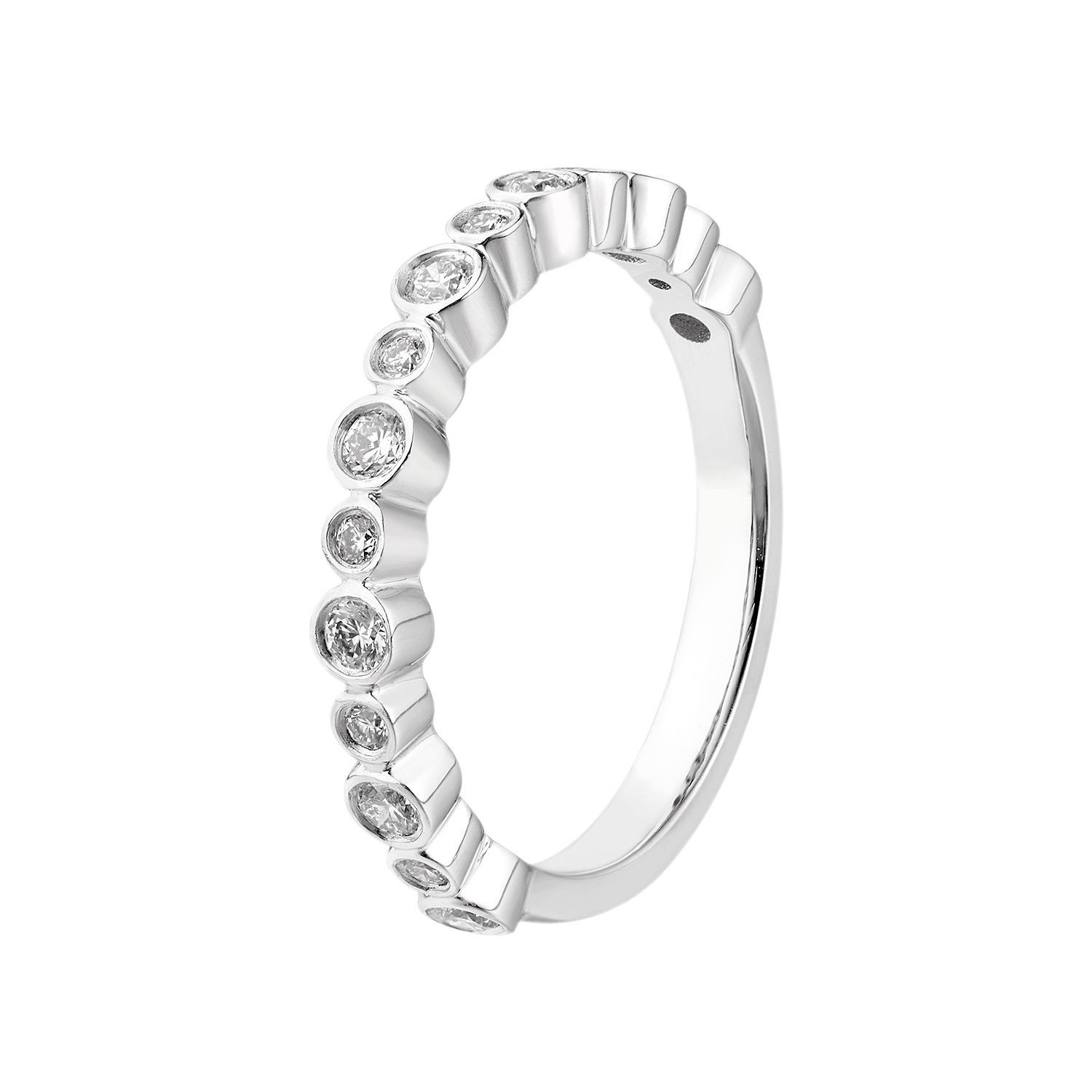 14K White Gold Round Natural Diamond  Bezel Line Wedding Band MZ1677