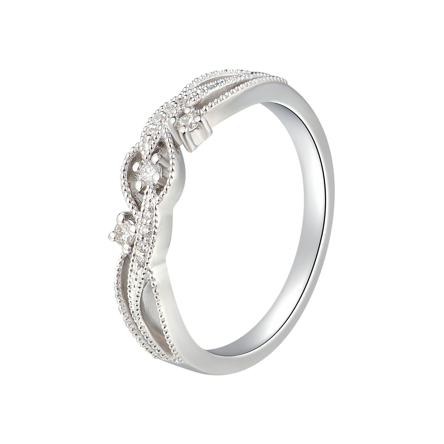 14K White Gold Three Natural Diamond s Tapper Wedding Band MZ5099