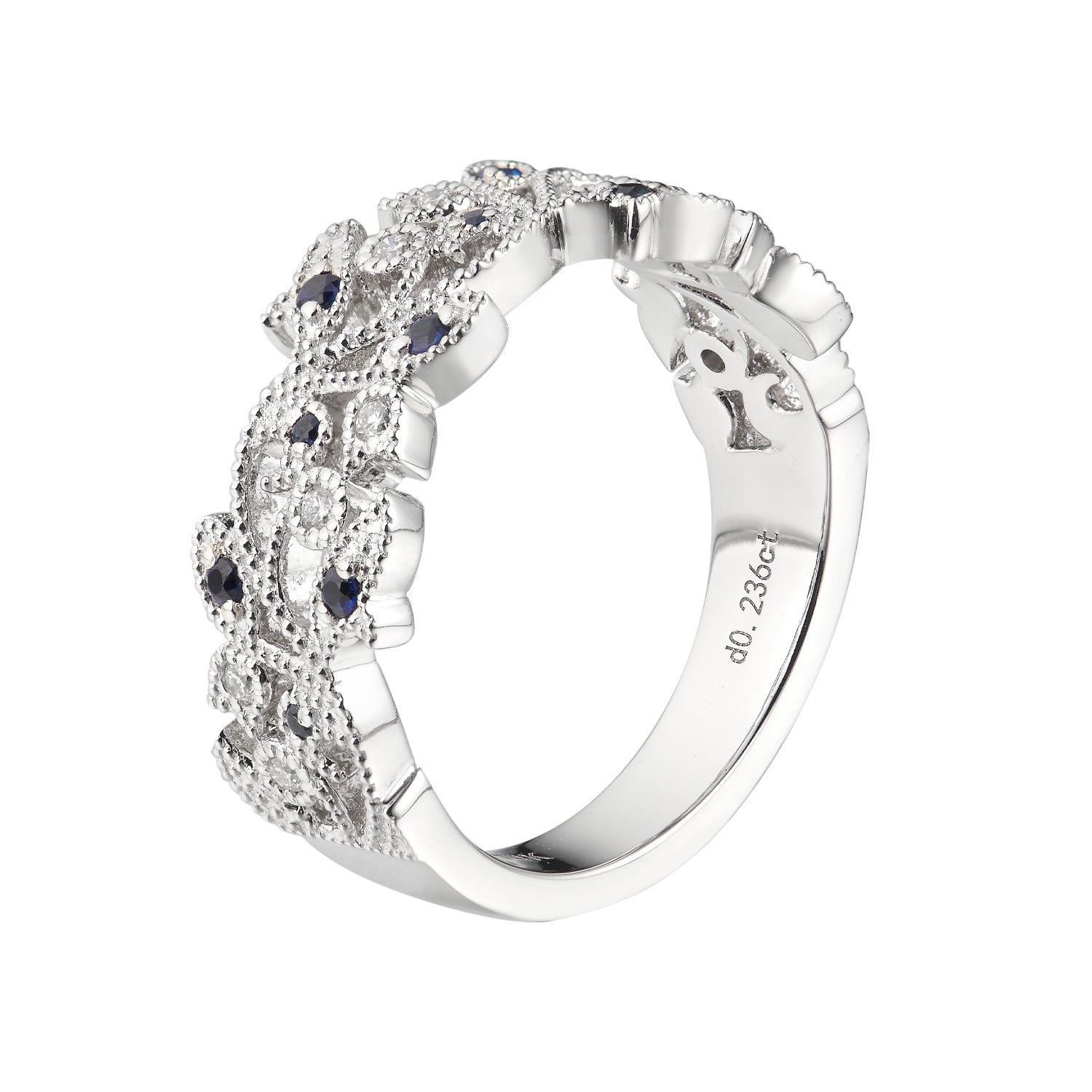 14K White Gold Natural Diamond And Sapphire Floral Anniversary Band MZ5030