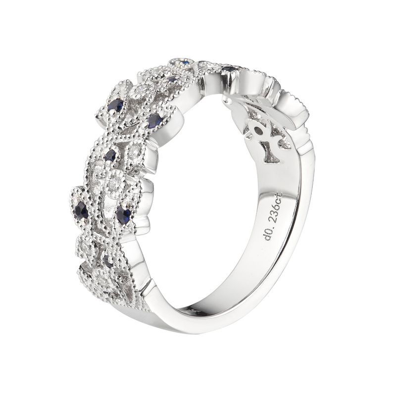 14K White Gold Natural Diamond And Sapphire Floral Anniversary Band MZ5030