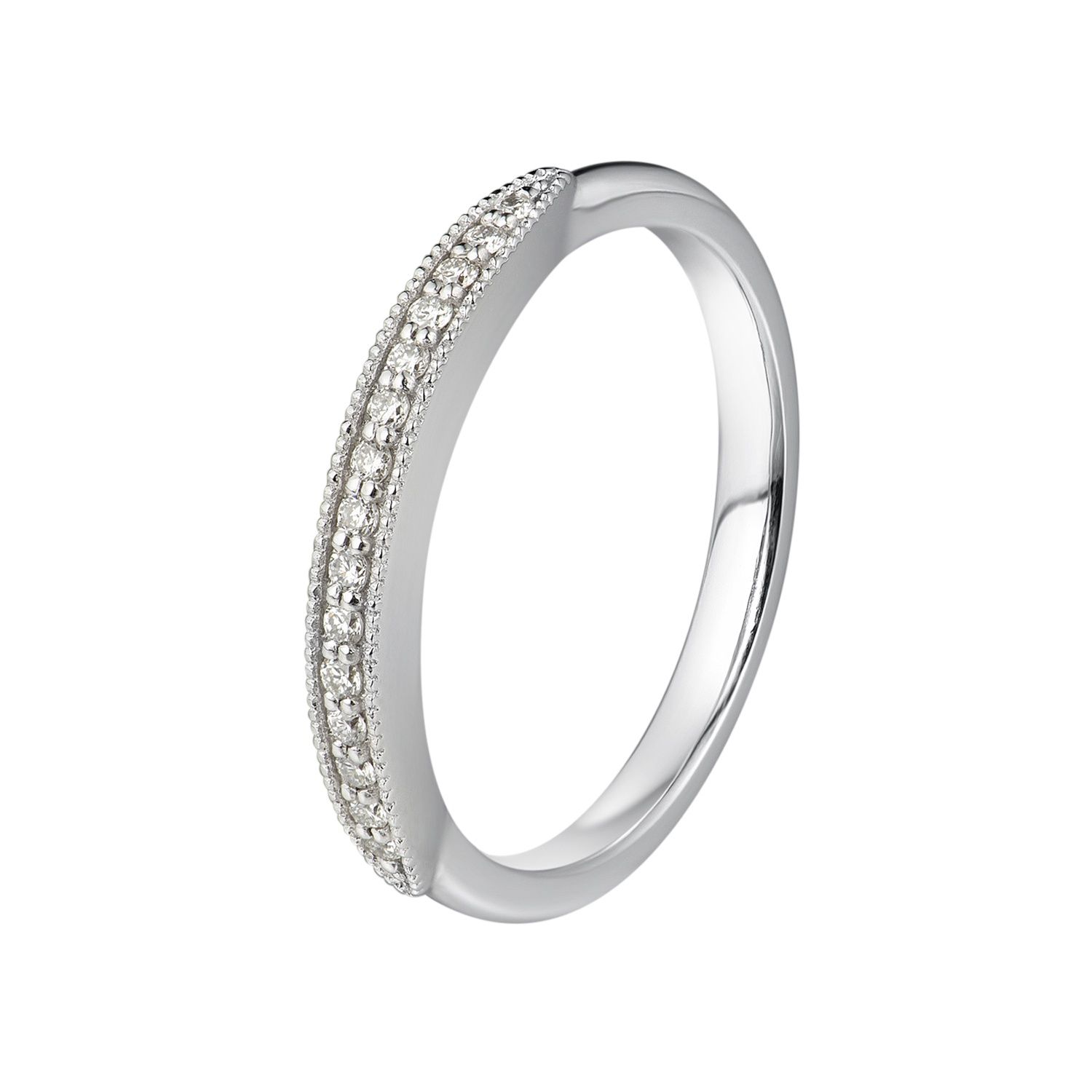 14K White Gold Round Natural Diamond  Beading Wedding Band MZ5188