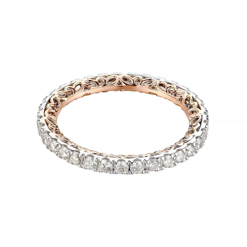 14K White Gold and Rose Gold Romantic Natural Diamond  Wedding Band MZ5575