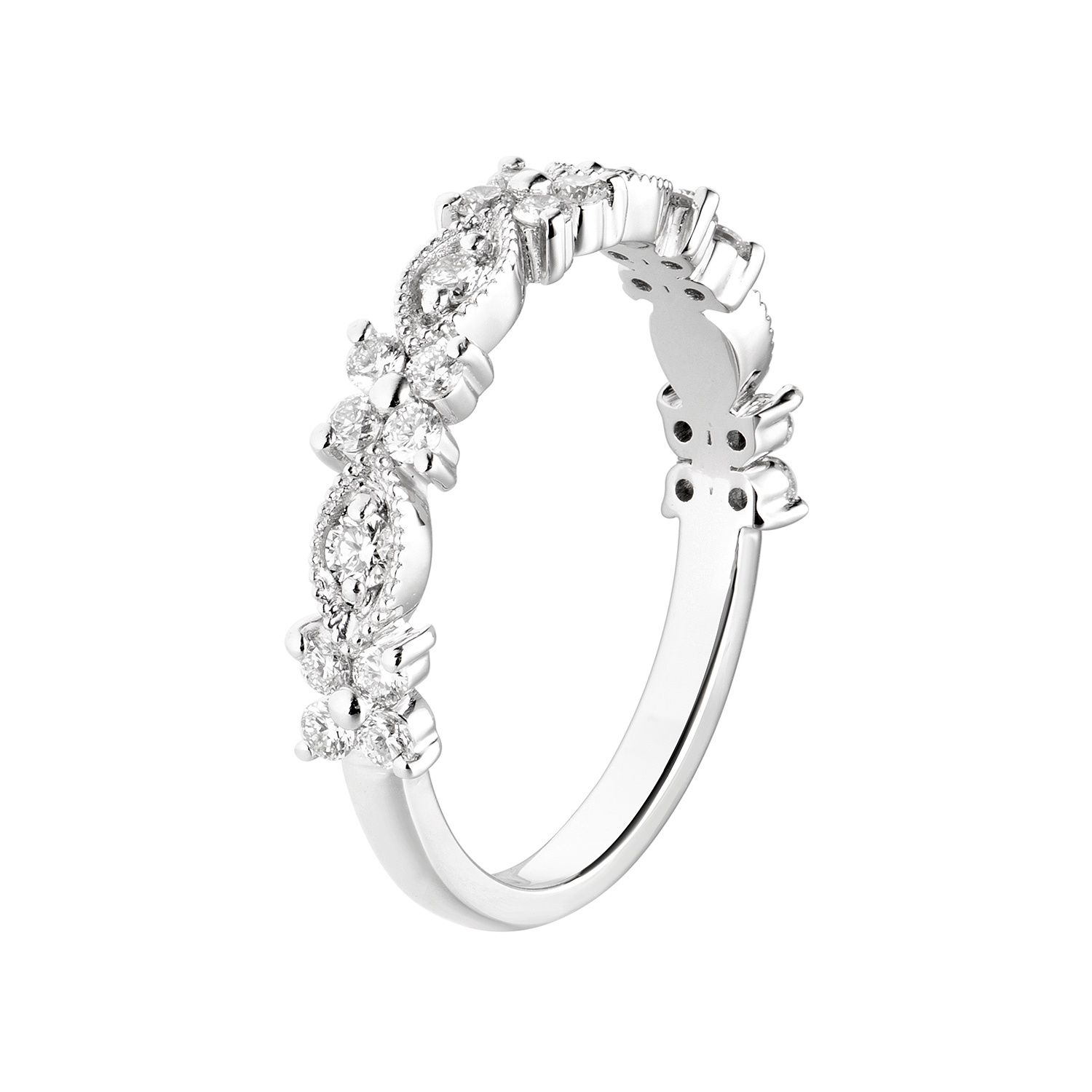 14K White Gold Round Natural Diamond  Milgrain Anniversary Band MZ5686