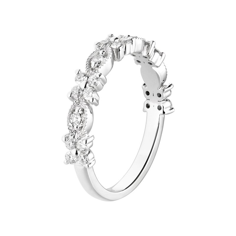 14K White Gold Round Natural Diamond  Milgrain Anniversary Band MZ5686