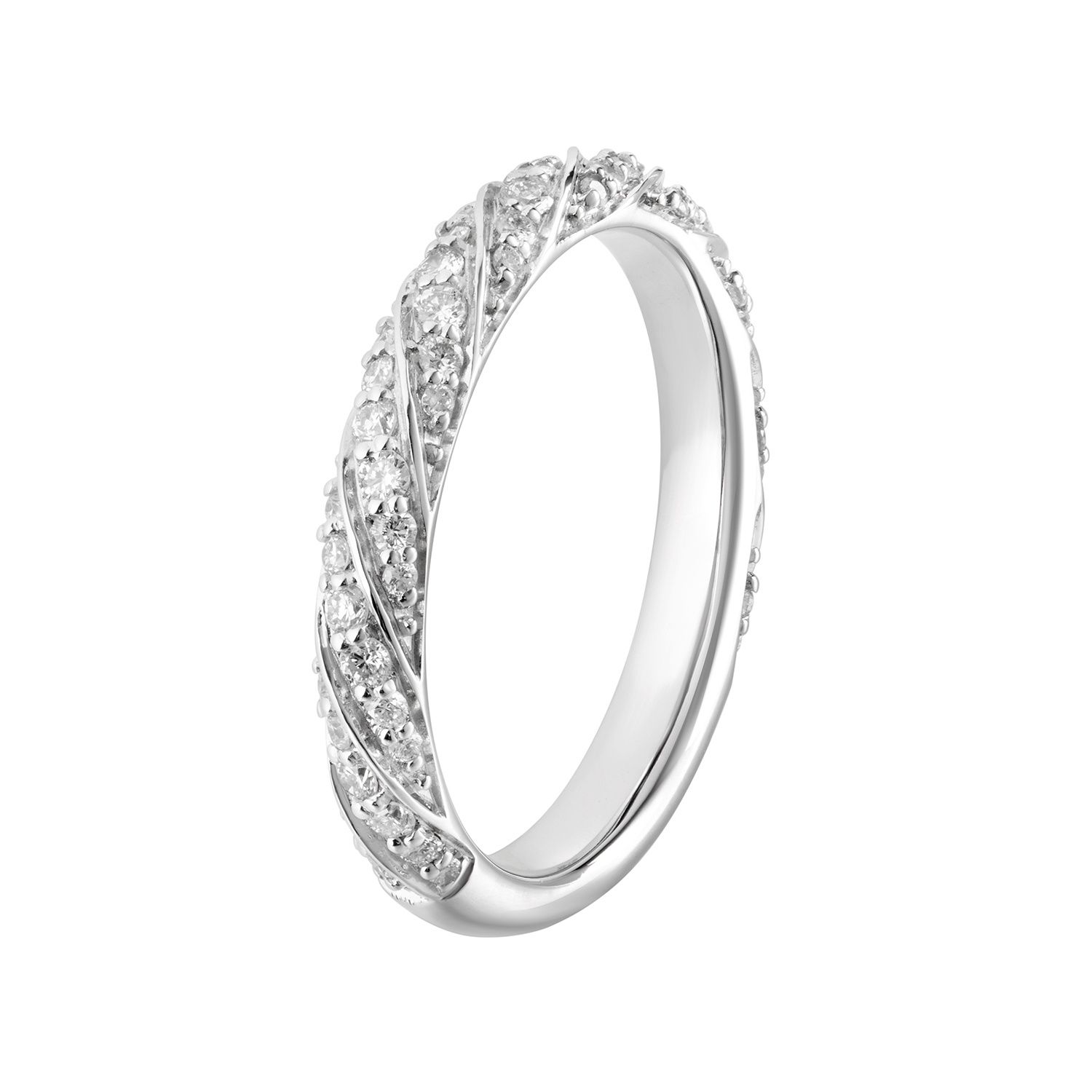 14K White Gold Twisted Round Natural Diamond  Wedding Band MZ5816