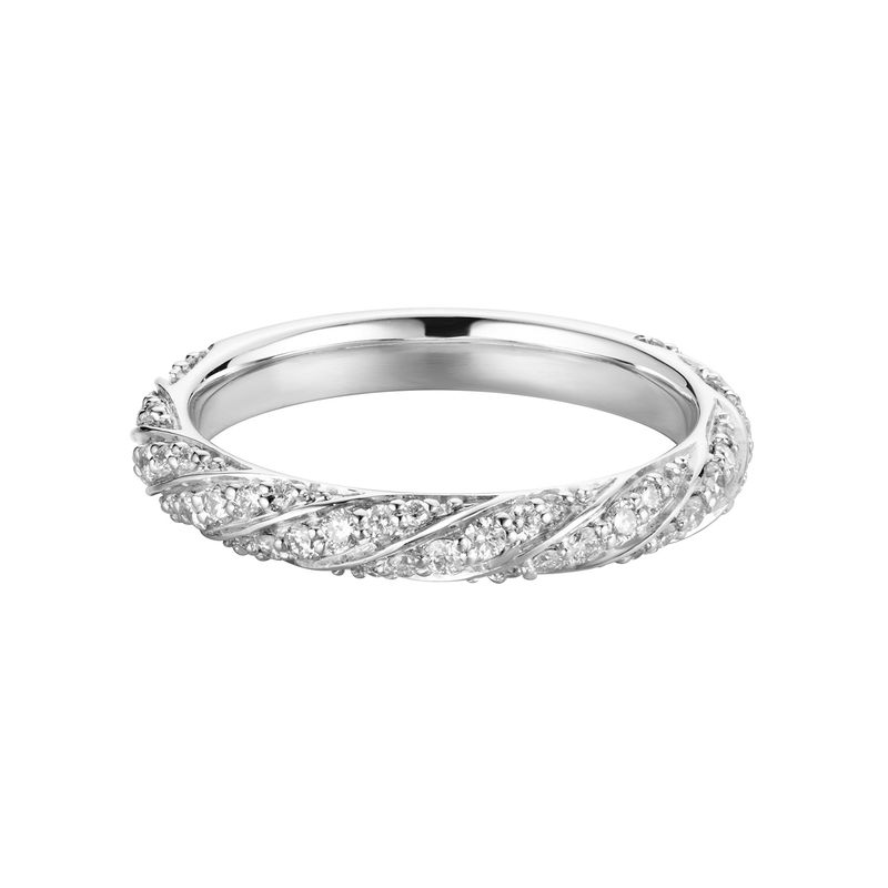 14K White Gold Twisted Round Natural Diamond  Wedding Band MZ5816