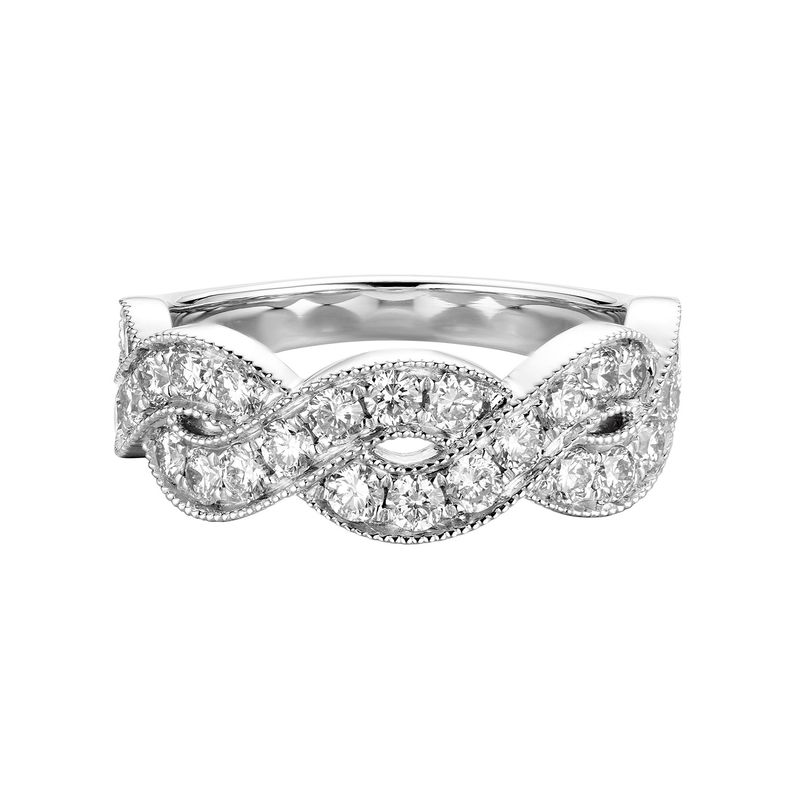 14K White Gold Twisted Natural Diamond  Wedding Band MZ5841