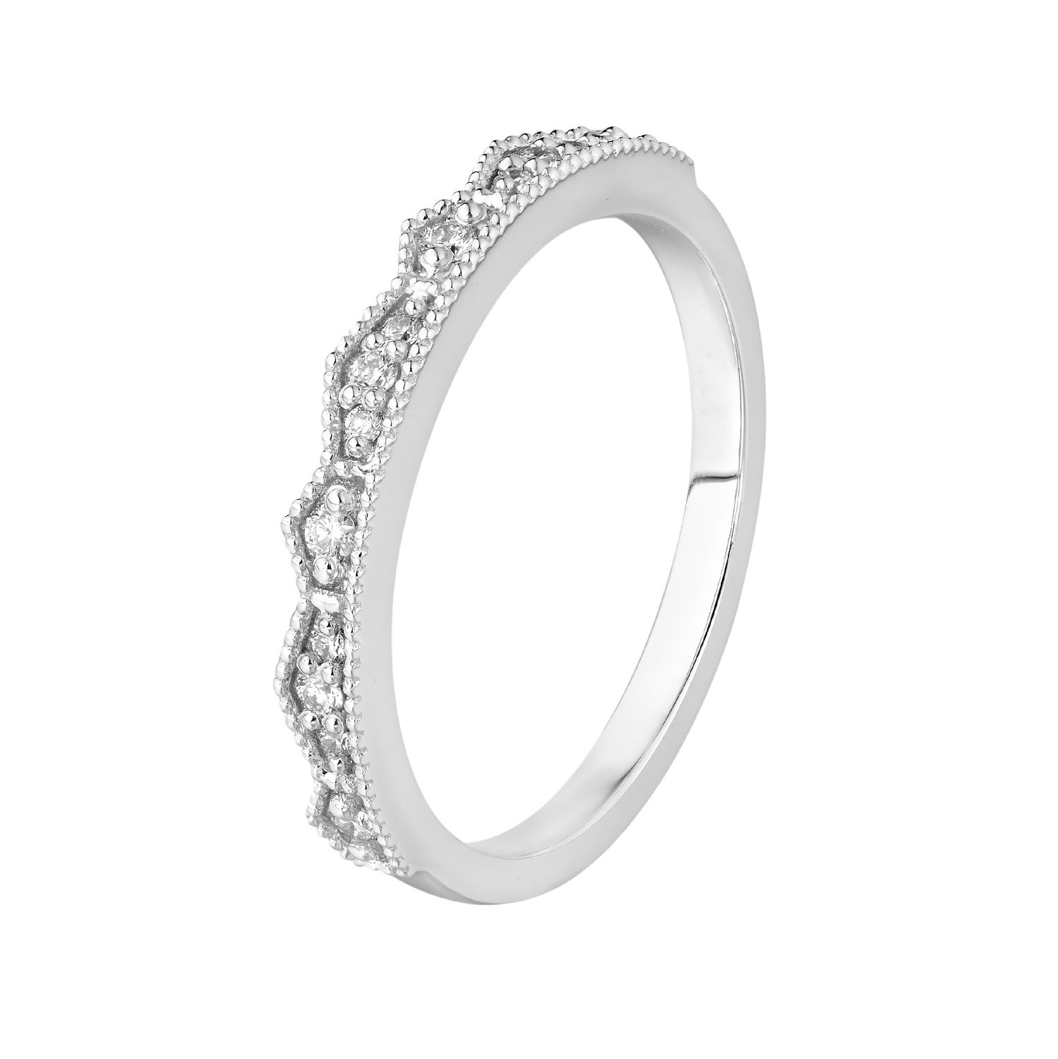 14K White Gold Round Natural Diamond  Triangle Border Wedding Band MZ6180