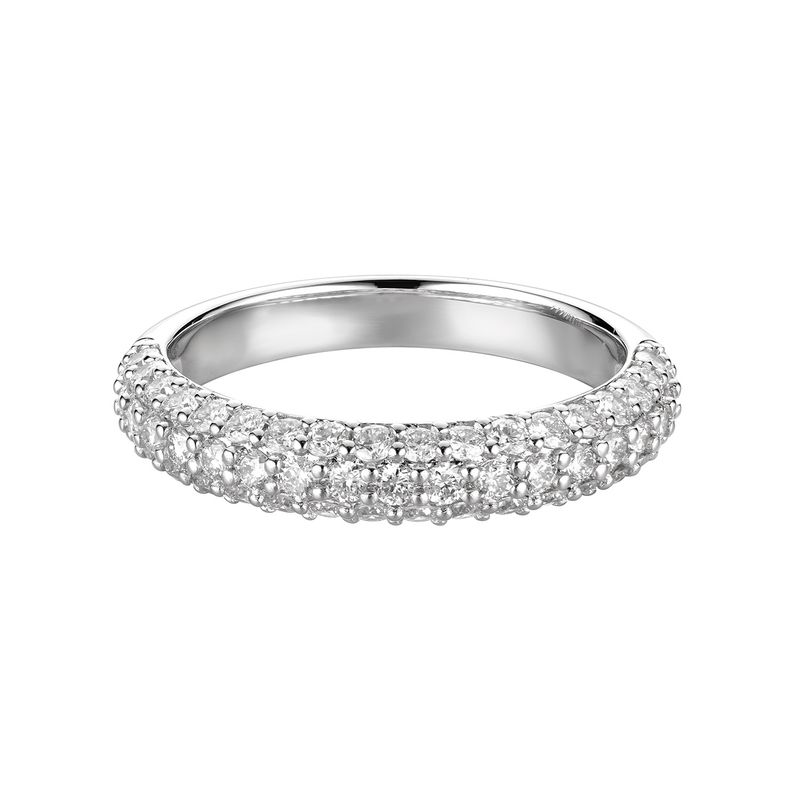 14K White Gold Three Rows Round Natural Diamond  Wedding Band MZ6751