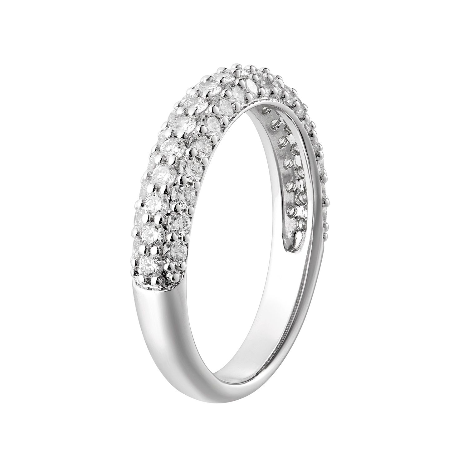 14K White Gold Three Rows Round Natural Diamond  Wedding Band MZ6751