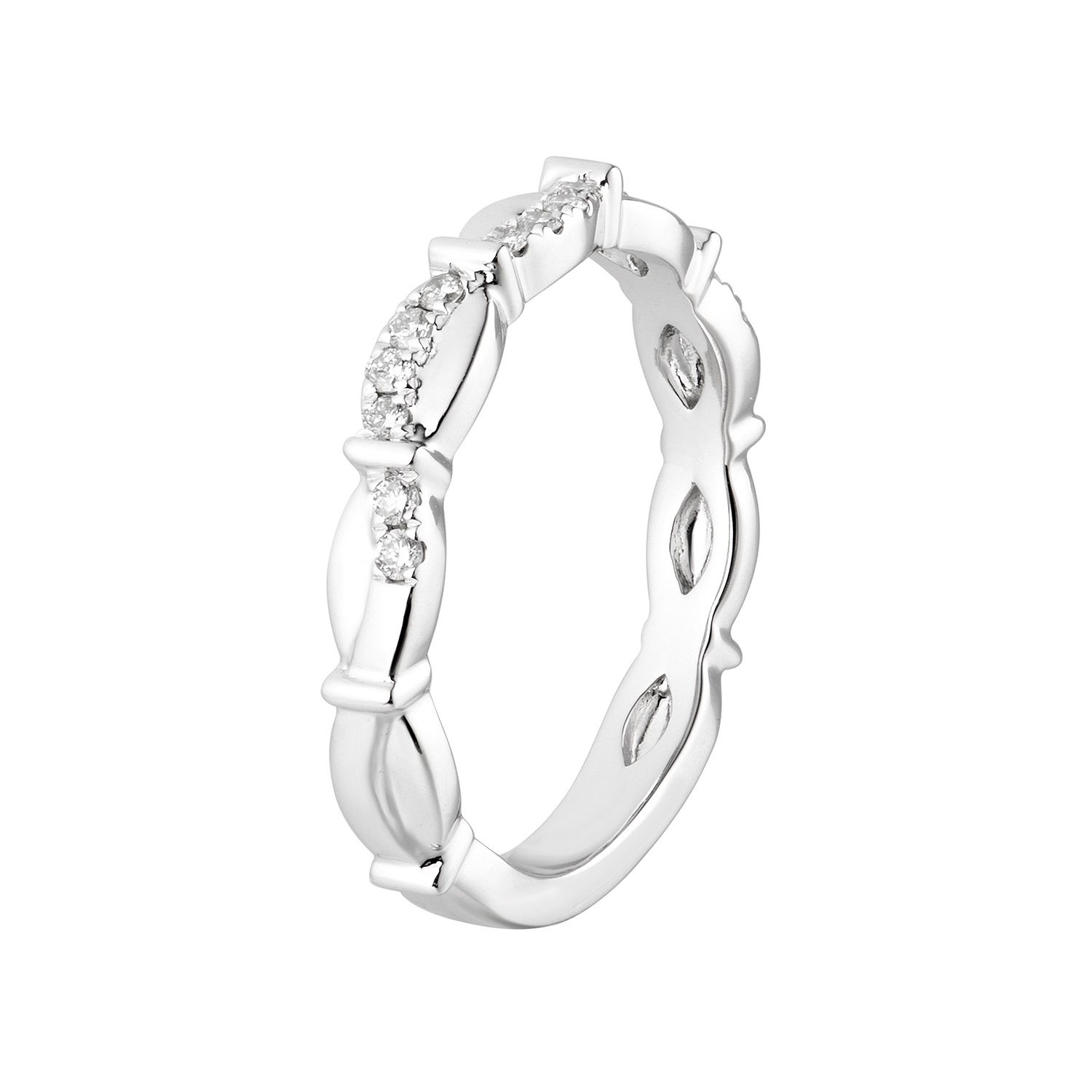 14K White Gold Round Natural Diamond  Twisted Wedding Band MZ6593