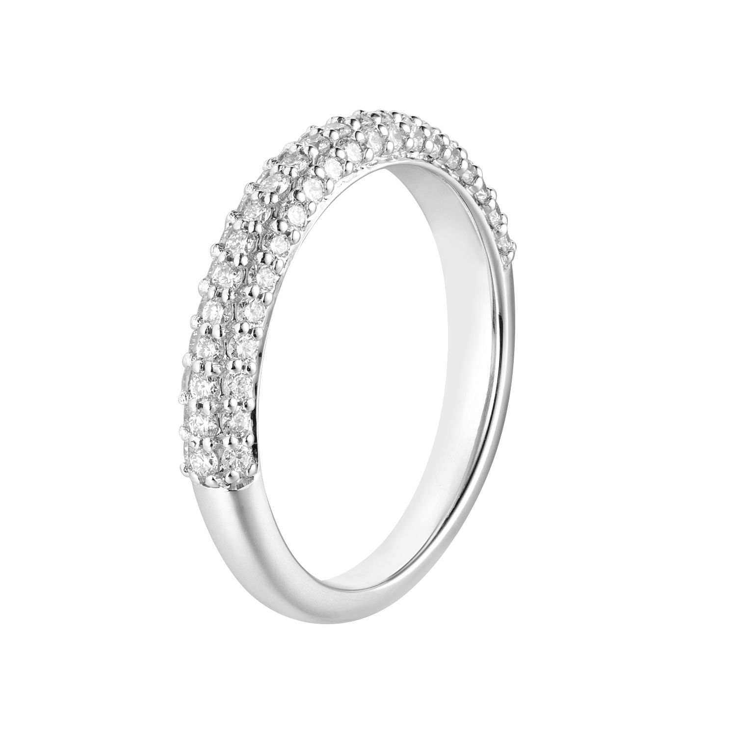14K White Gold Three Rows Round Natural Diamond  Wedding Band MZ7054