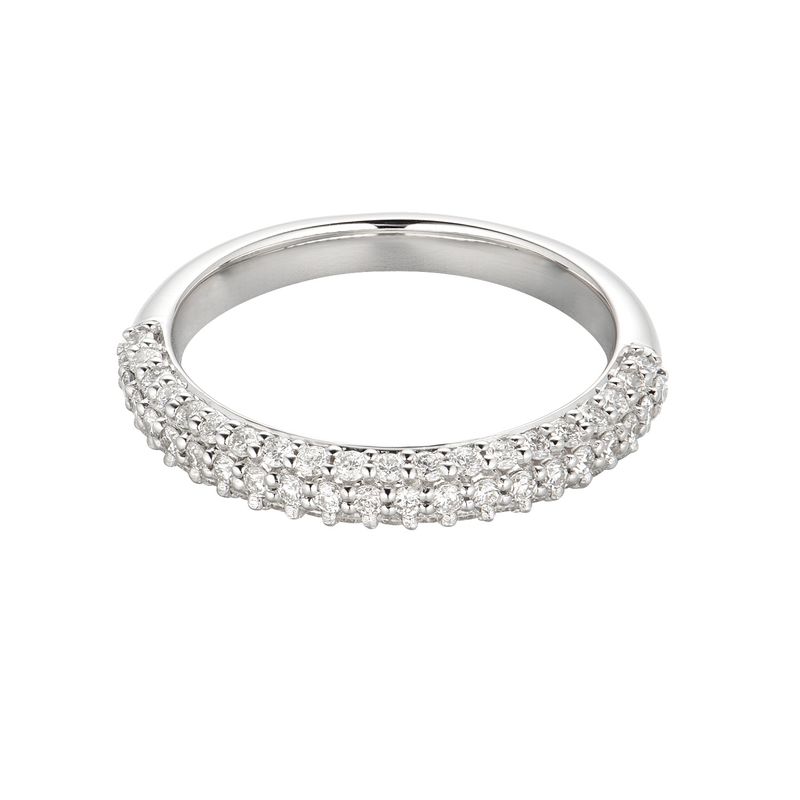 14K White Gold Three Rows Round Natural Diamond  Wedding Band MZ7054
