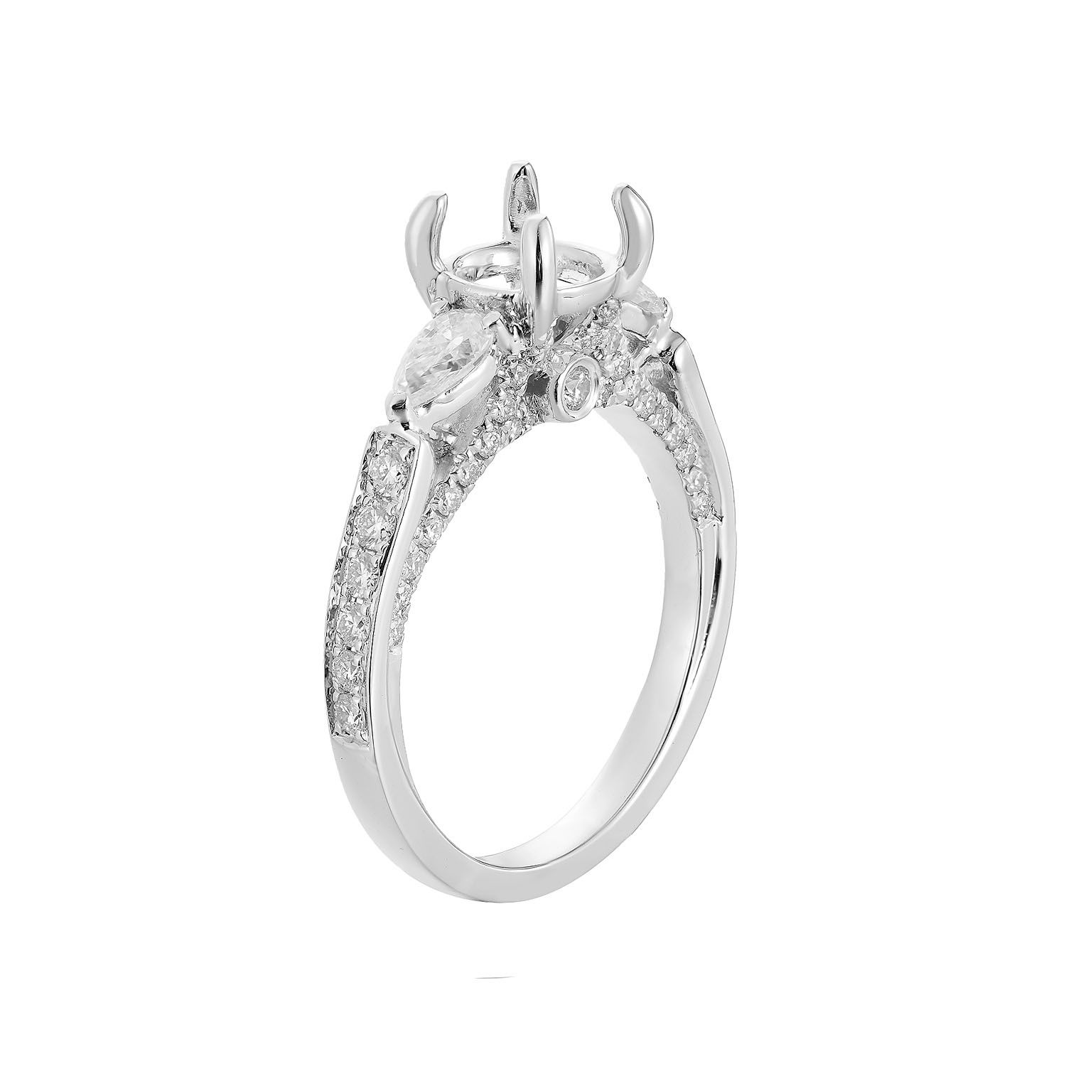 14K White Gold Round Center Three Stone Engagement Ring GP37 Natural Diamond