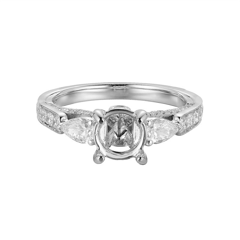 14K White Gold Round Center Three Stone Engagement Ring GP37 Natural Diamond