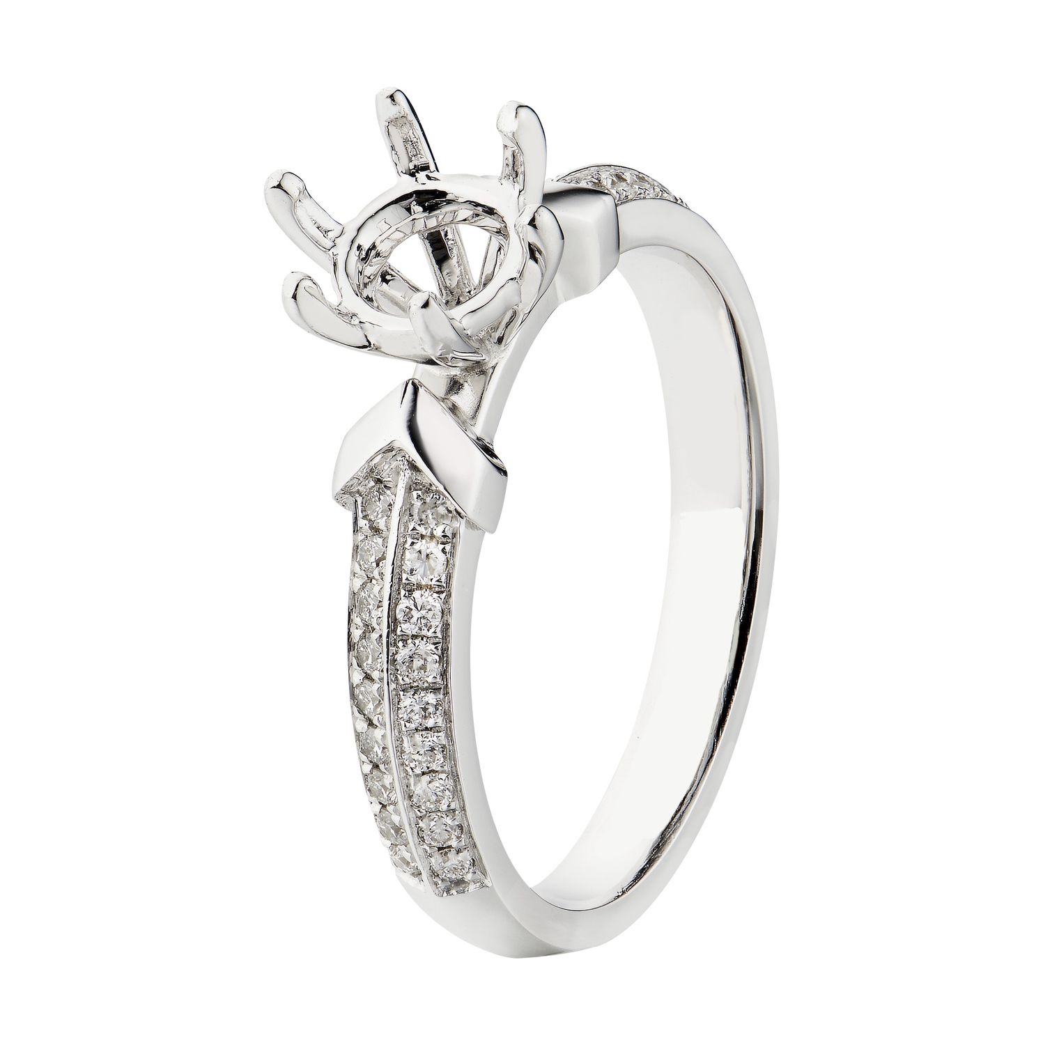 14K White Gold Six Prongs Engagement Ring MZ1756 Natural Diamond