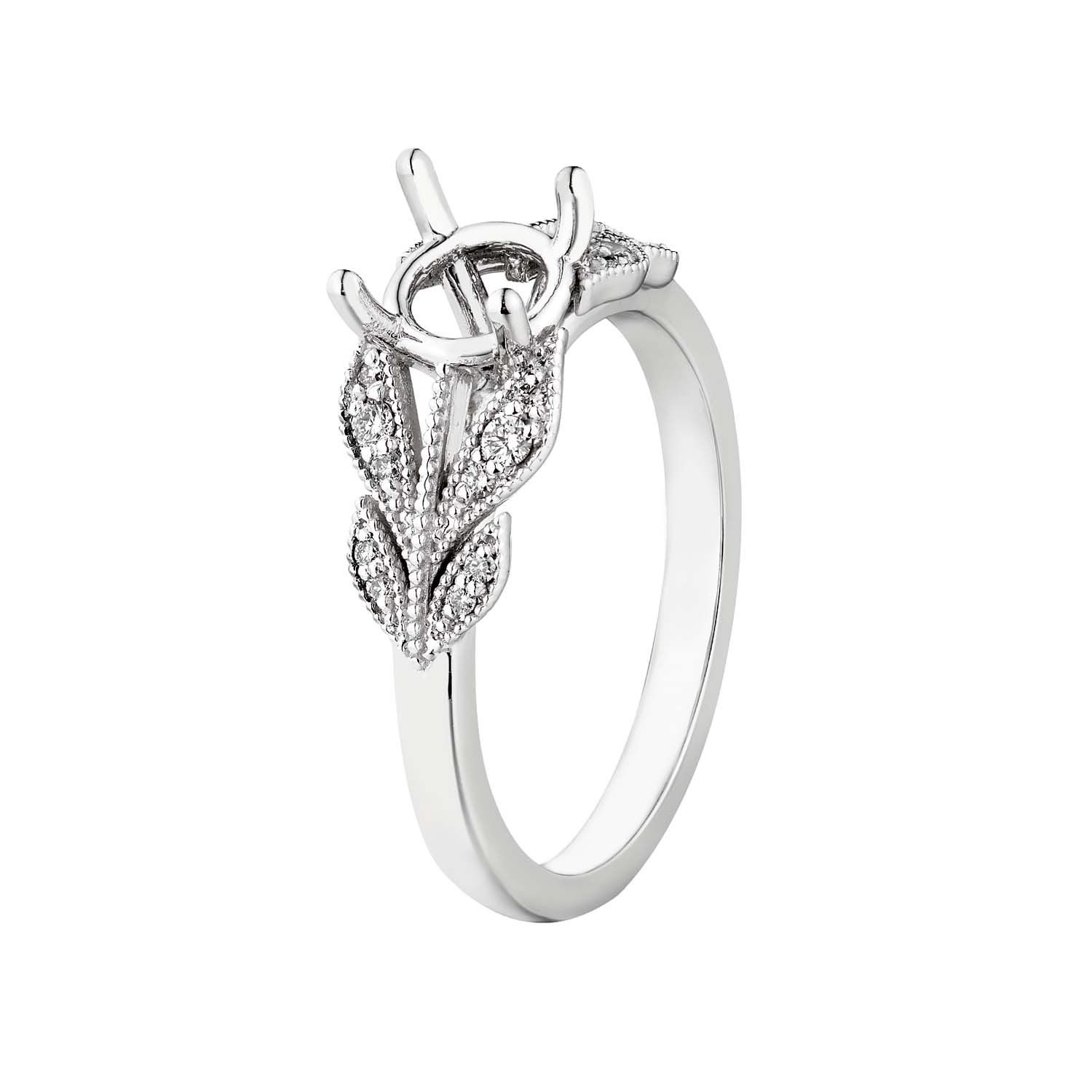 14K White Gold Four Prongs Engagement Ring MZ1840 Natural Diamond