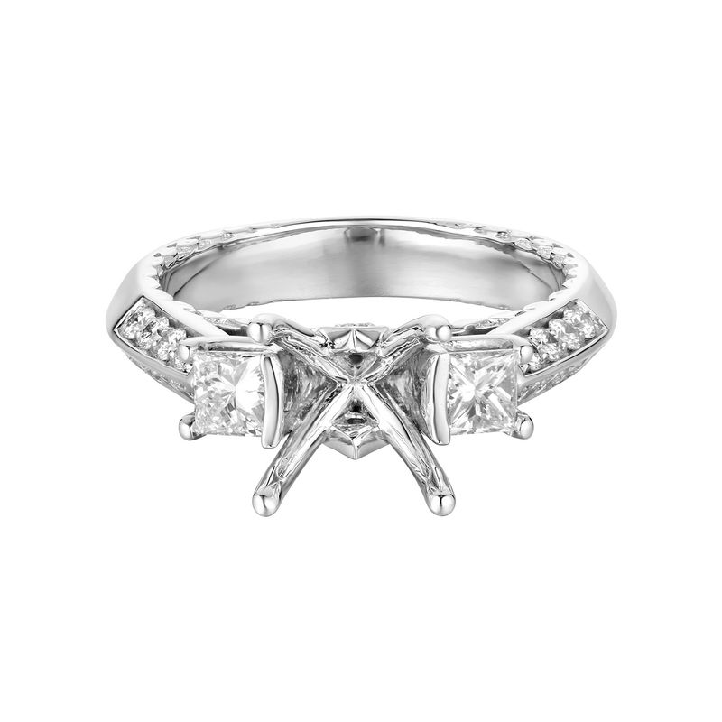 14K White Gold Three Stone Engagement Ring MZ1962 Natural Diamond