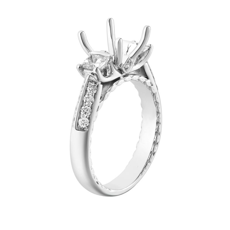 14K White Gold Three Stone Engagement Ring MZ1962 Natural Diamond