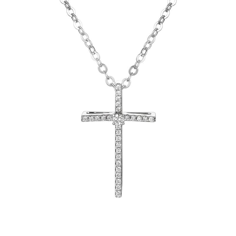14K White/Yellow Gold Cross Natural Diamond  Pendant  MZ2362 Natural Diamond