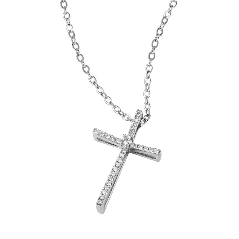 14K White/Yellow Gold Cross Natural Diamond  Pendant  MZ2362 Natural Diamond