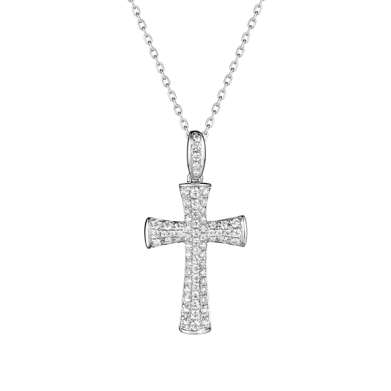 14K White Gold Cross Natural Diamond  Pendant  Necklace MZ7758