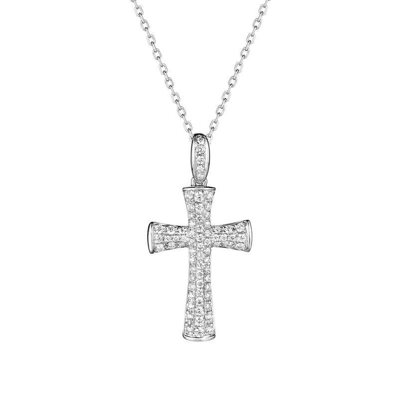 14K White Gold Cross Natural Diamond Pendant Necklace MZ7758