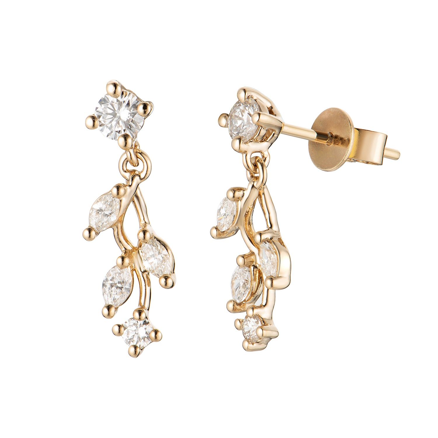 14K Yellow Gold Natural Diamond  Branches Earring  MZ7536