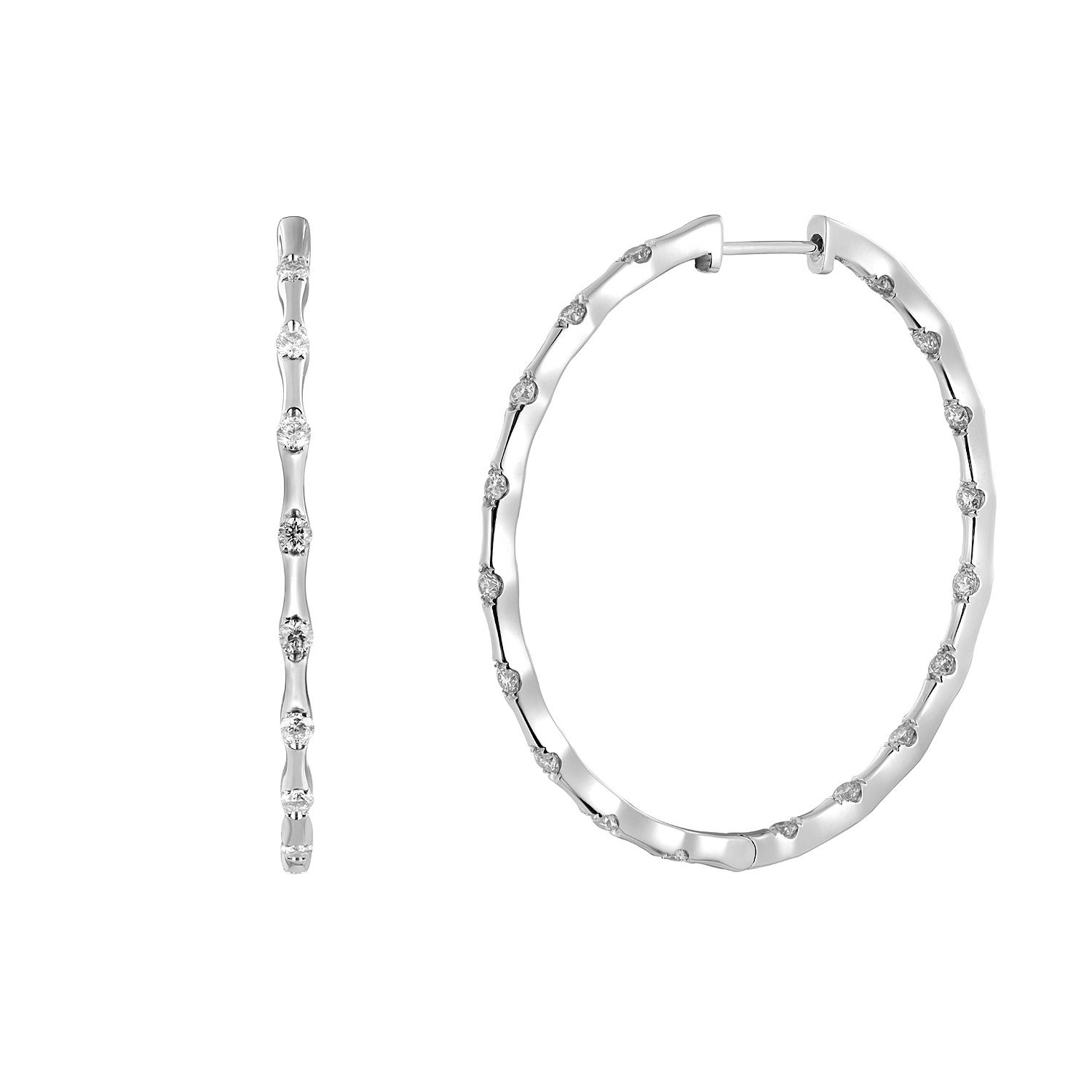 14K White Gold Round Natural Diamond  Hoop Earrings MZ10636