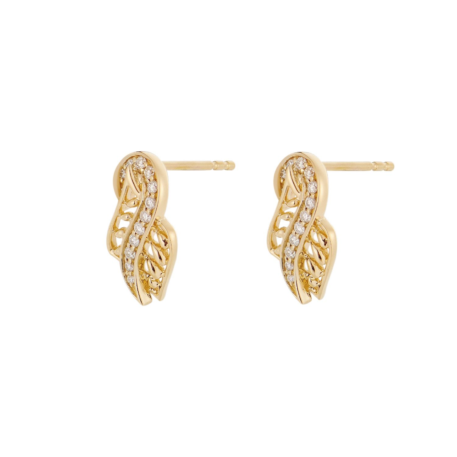 14K Yellow Gold Round Natural Diamond  Stud Earrings MZ10333