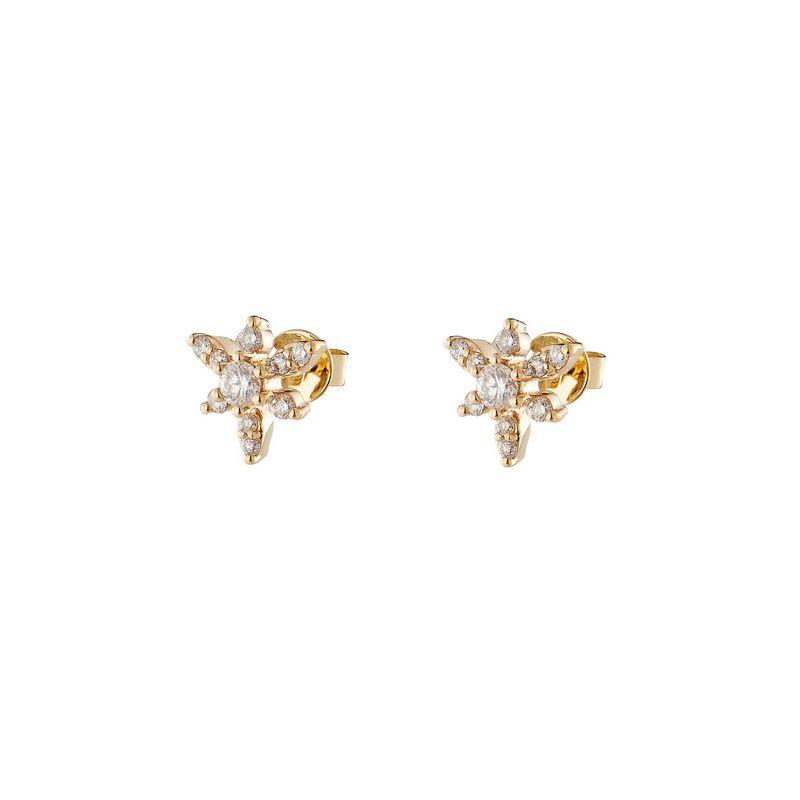14K Yellow Gold Round Natural Diamond  Stud Earrings MZ10310