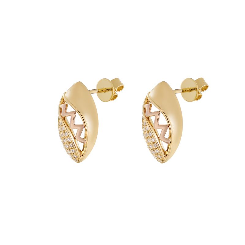 14K Yellow&amp; Rose Gold Natural Diamond  Stud Earrings MZ10280