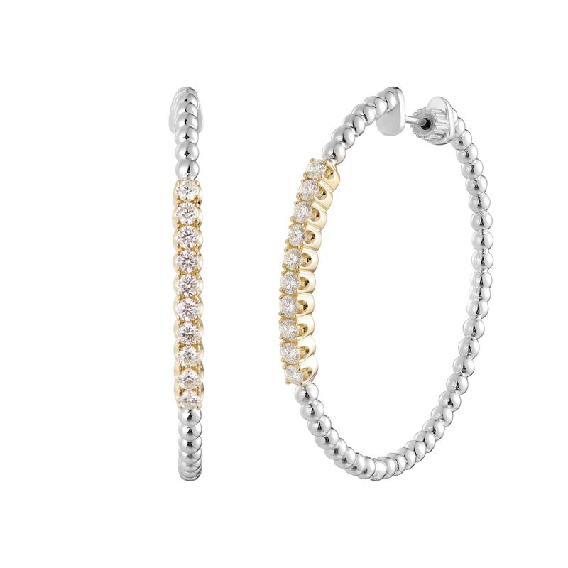 14K White Gold 14K Yellow Round Natural Diamond  Hoop Earrings MZ9526