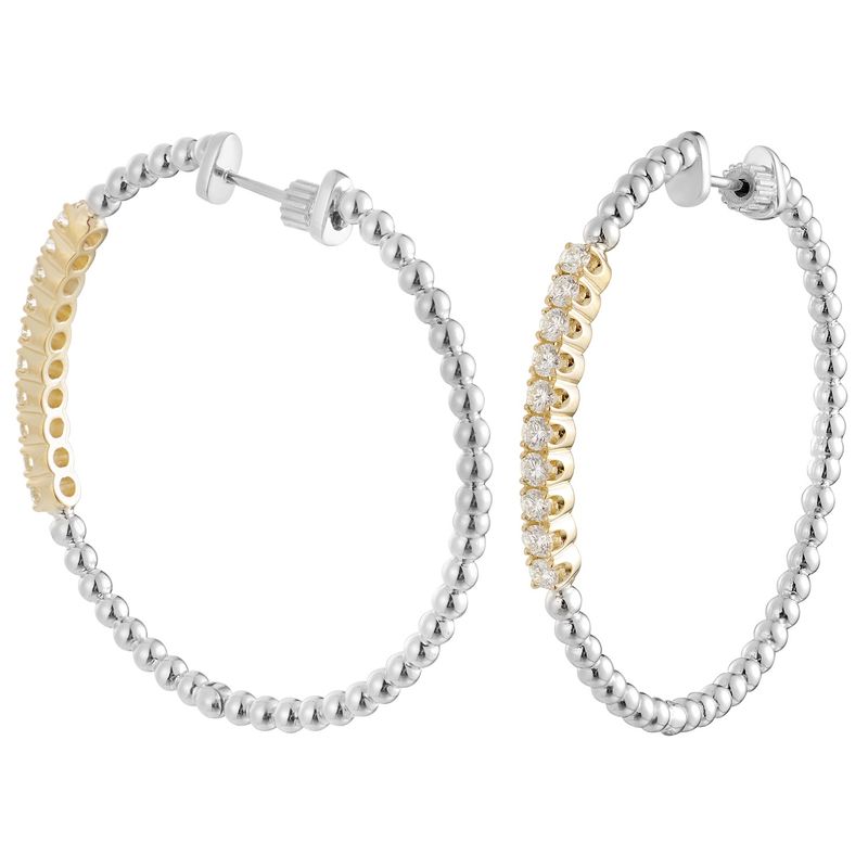 14K White Gold 14K Yellow Round Natural Diamond  Hoop Earrings MZ9526