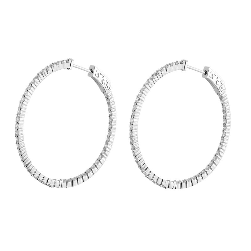 14K White Gold Round Natural Diamond  Hoop Earrings SJ0128-GAI