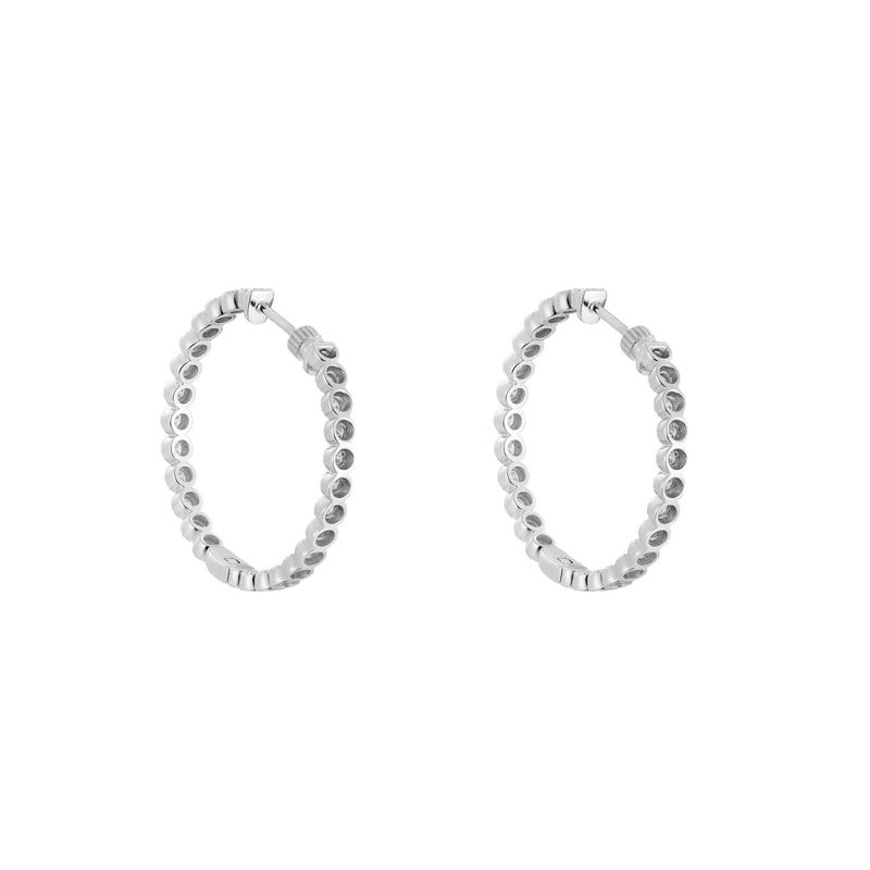 14K White Gold Round Natural Diamond  Hoop Earrings GP9