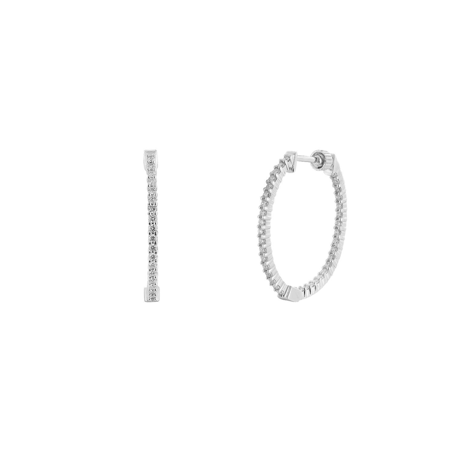14K White Gold Round Natural Diamond  Hoop Earrings MZ271