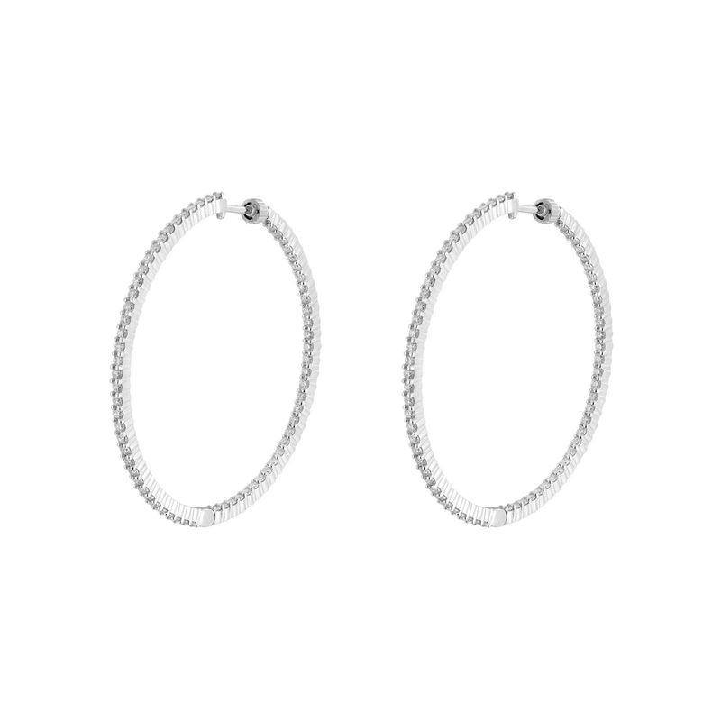 14K White Gold Round Natural Diamond  Hoop Earrings GP16