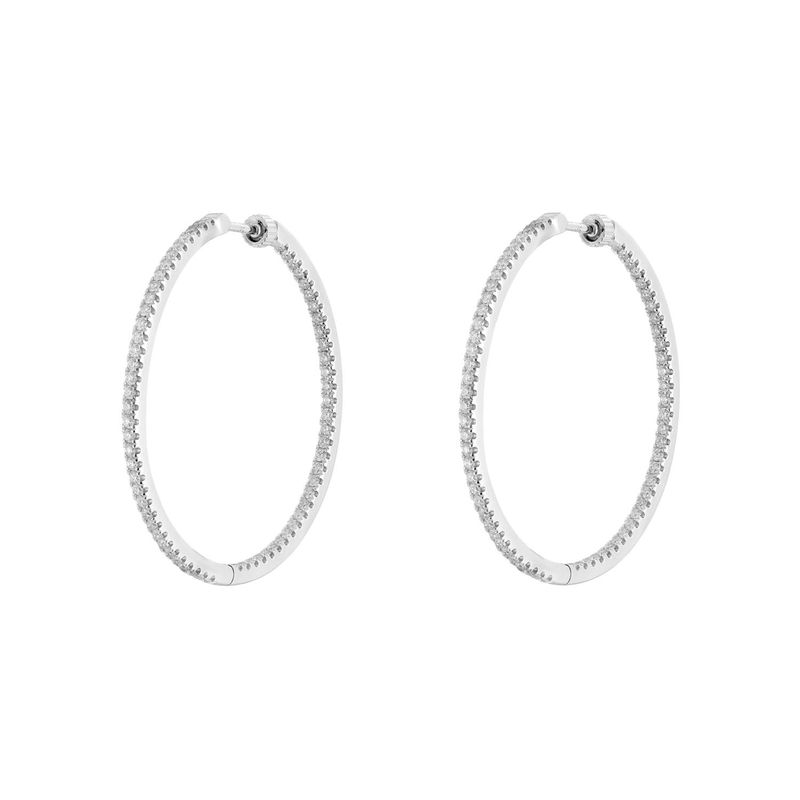 14K White Gold Round Natural Diamond  Hoop Earrings GP12