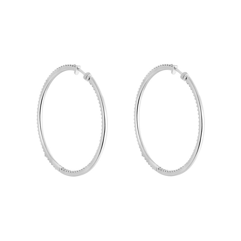 14K White Gold Round Natural Diamond  Hoop Earrings GP14