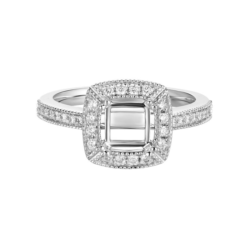 14K White Gold Cushion Halo Natural Diamond Engagement Ring MZ7465